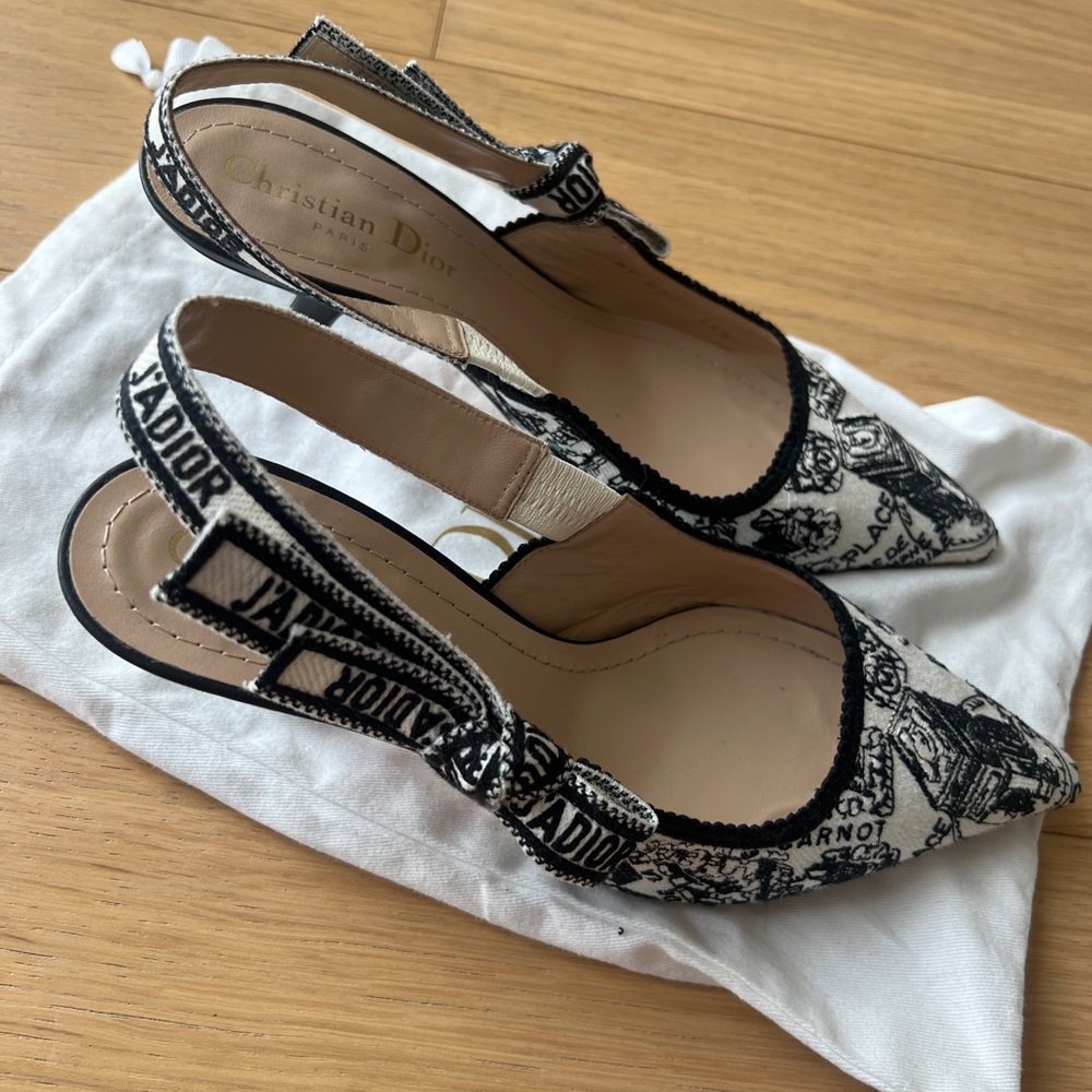 Christian Dior J’adior Black and White Slingback Shoes
